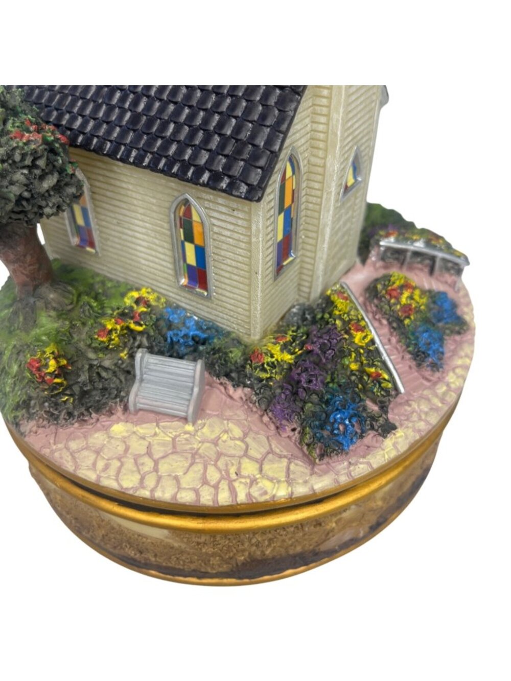 Collections Handcrafted 2010 Church Music Box With Stained Glass Accents - Picture 8 of 10